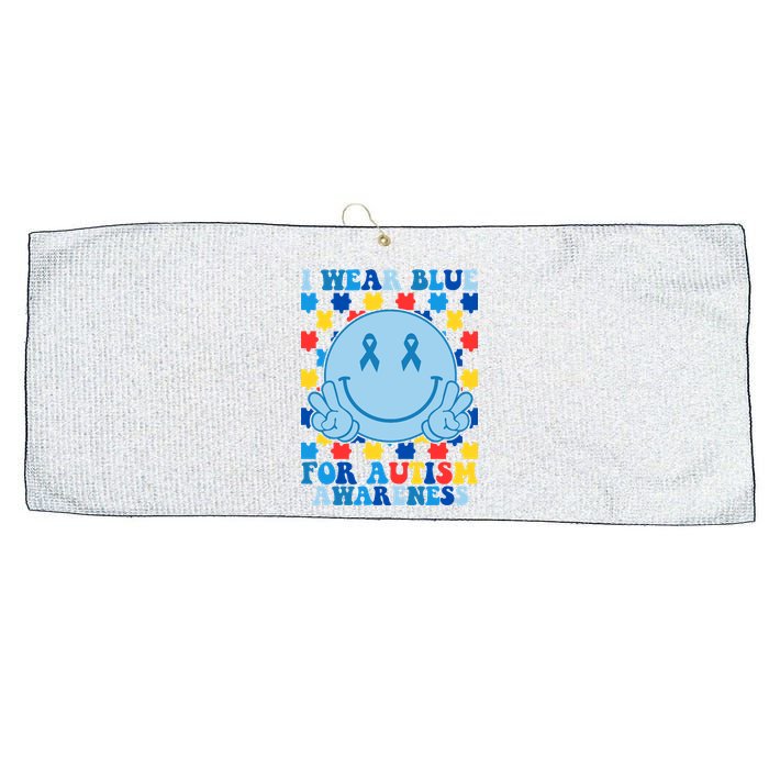 I Wear Blue For Autism Awareness Month Smile Peace Large Microfiber Waffle Golf Towel