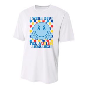 I Wear Blue For Autism Awareness Month Smile Peace Youth Performance Sprint T-Shirt