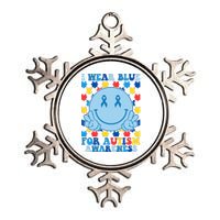 I Wear Blue For Autism Awareness Month Smile Peace Metallic Star Ornament