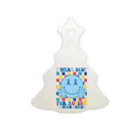 I Wear Blue For Autism Awareness Month Smile Peace Ceramic Tree Ornament