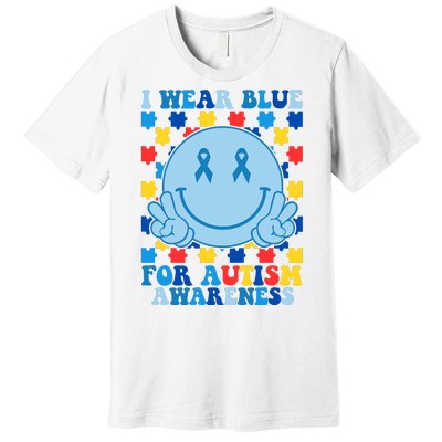 I Wear Blue For Autism Awareness Month Smile Peace Premium T-Shirt