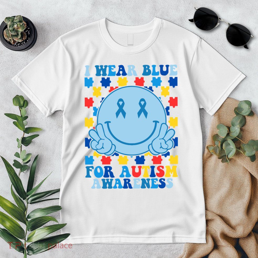 I Wear Blue For Autism Awareness Month Smile Peace Premium T-Shirt