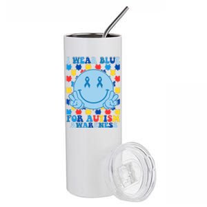 I Wear Blue For Autism Awareness Month Smile Peace Stainless Steel Tumbler