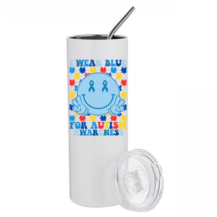 I Wear Blue For Autism Awareness Month Smile Peace Stainless Steel Tumbler