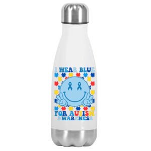 I Wear Blue For Autism Awareness Month Smile Peace Stainless Steel Insulated Water Bottle