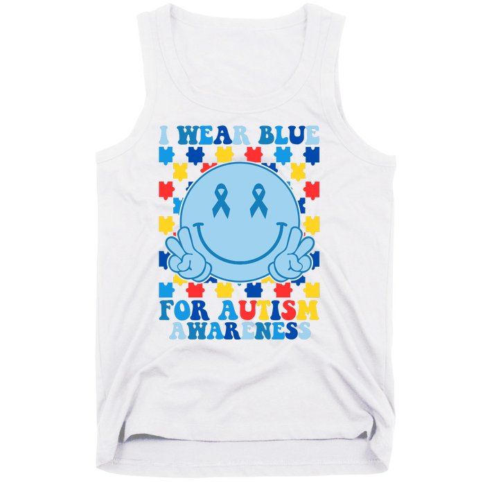 I Wear Blue For Autism Awareness Month Smile Peace Tank Top