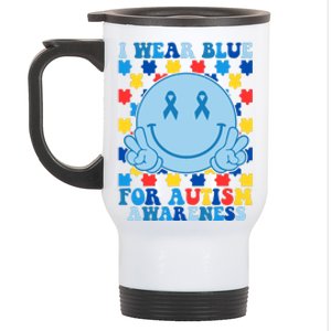 I Wear Blue For Autism Awareness Month Smile Peace Stainless Steel Travel Mug