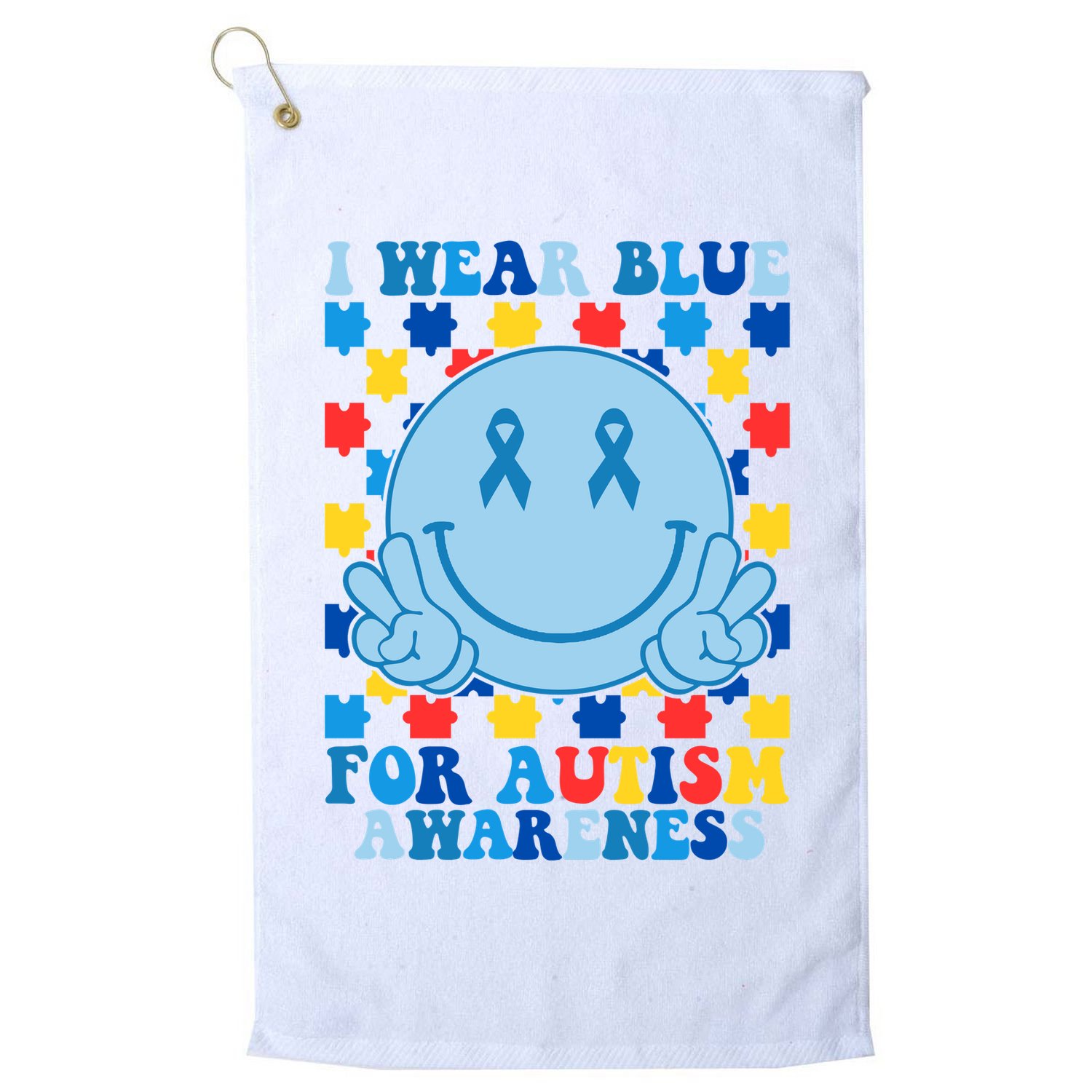 I Wear Blue For Autism Awareness Month Smile Peace Golf Towel