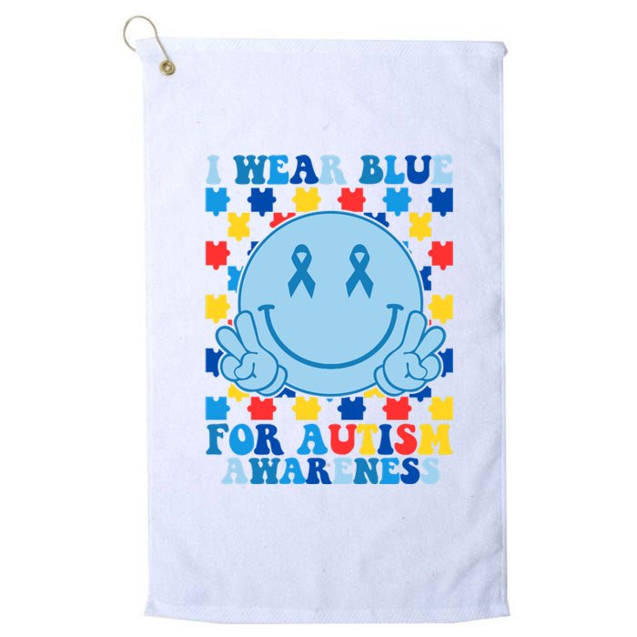 I Wear Blue For Autism Awareness Month Smile Peace Platinum Collection Golf Towel