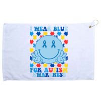 I Wear Blue For Autism Awareness Month Smile Peace Grommeted Golf Towel