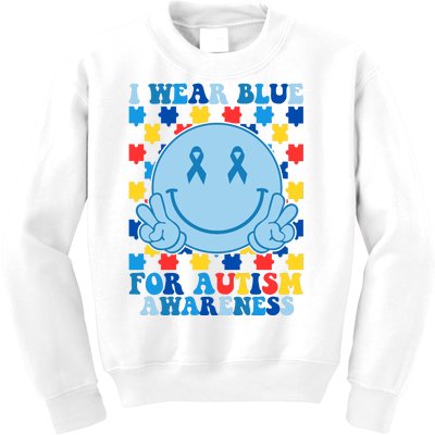 I Wear Blue For Autism Awareness Month Smile Peace Kids Sweatshirt