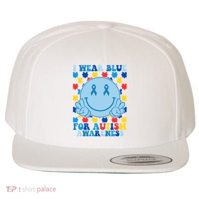 I Wear Blue For Autism Awareness Month Smile Peace Wool Snapback Cap