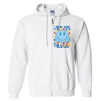 I Wear Blue For Autism Awareness Month Smile Peace Full Zip Hoodie