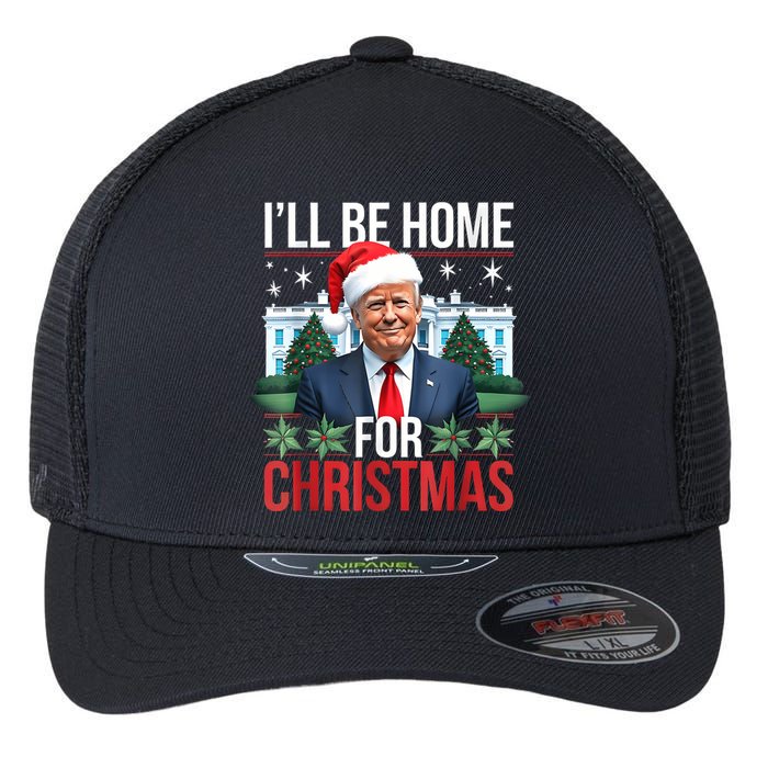 I Will Be Home For Christmas Funny Trump Flexfit Unipanel Trucker Cap