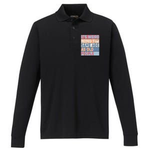 Its Weird Being The Same Age As Old People Retro Sarcastic Performance Long Sleeve Polo