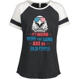 Its Weird Being The Same Age As Old People Funny Retro Enza Ladies Jersey Colorblock Tee