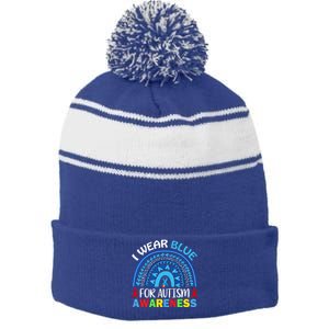 I Wear Blue For My Son Autism Awareness Cute Gift Stripe Pom Pom Beanie