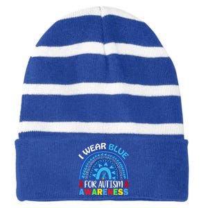 I Wear Blue For My Son Autism Awareness Cute Gift Striped Beanie with Solid Band