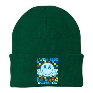 I Wear Blue For Autism Awareness Month Knit Cap Winter Beanie