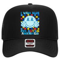 I Wear Blue For Autism Awareness Month High Crown Mesh Back Trucker Hat