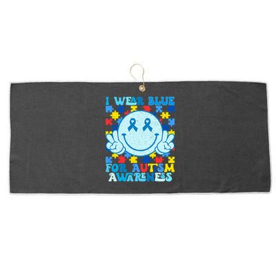 I Wear Blue For Autism Awareness Month Large Microfiber Waffle Golf Towel