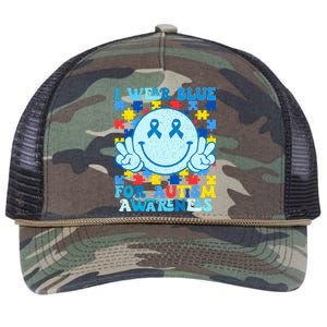 I Wear Blue For Autism Awareness Month Retro Rope Trucker Hat Cap