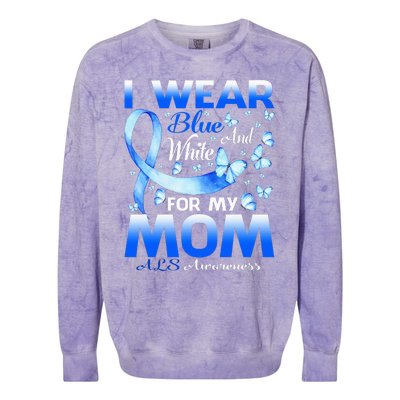 I Wear Blue And White For My Mom ALS Awareness Colorblast Crewneck Sweatshirt