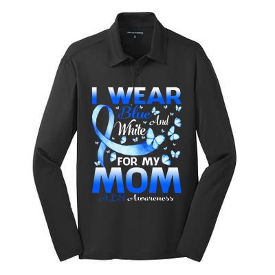 I Wear Blue And White For My Mom ALS Awareness Silk Touch Performance Long Sleeve Polo