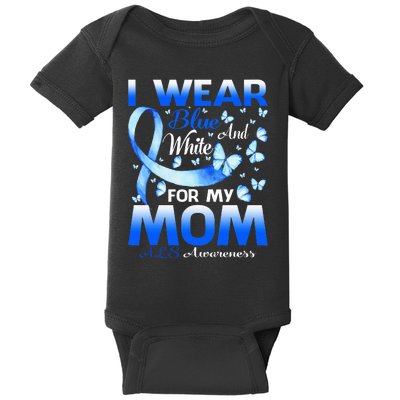 I Wear Blue And White For My Mom ALS Awareness Baby Bodysuit