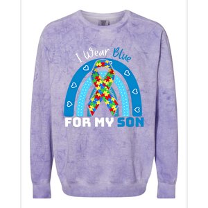 I Wear Blue For My Son Autism Awareness Rainbow Gift Colorblast Crewneck Sweatshirt