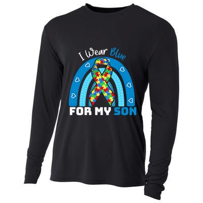 I Wear Blue For My Son Autism Awareness Rainbow Gift Cooling Performance Long Sleeve Crew