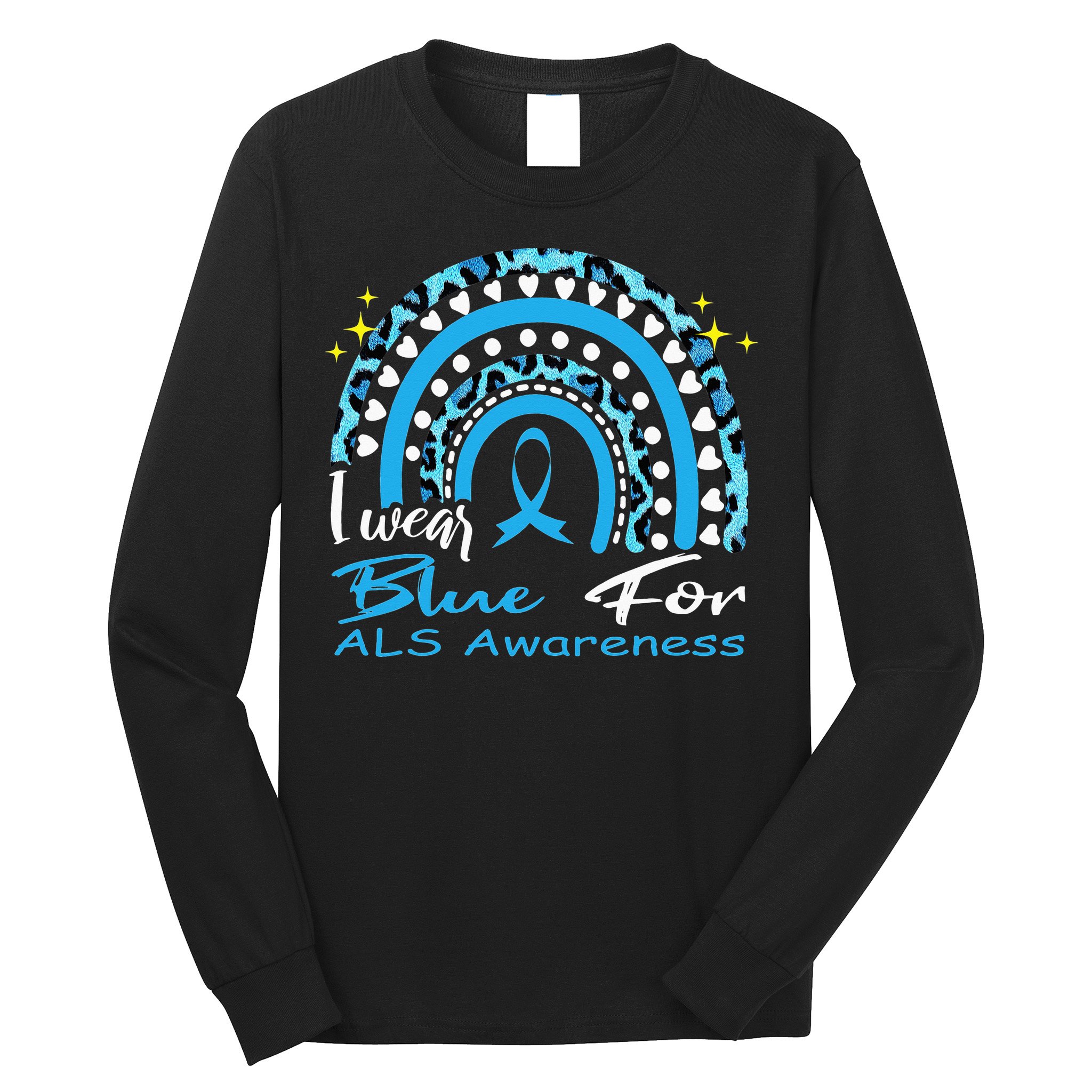 I wear blue for ALS awareness Rainbow, ALS Awareness Ribbon Long Sleeve Shirt