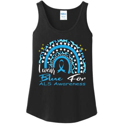 I wear blue for ALS awareness Rainbow, ALS Awareness Ribbon Ladies Essential Tank