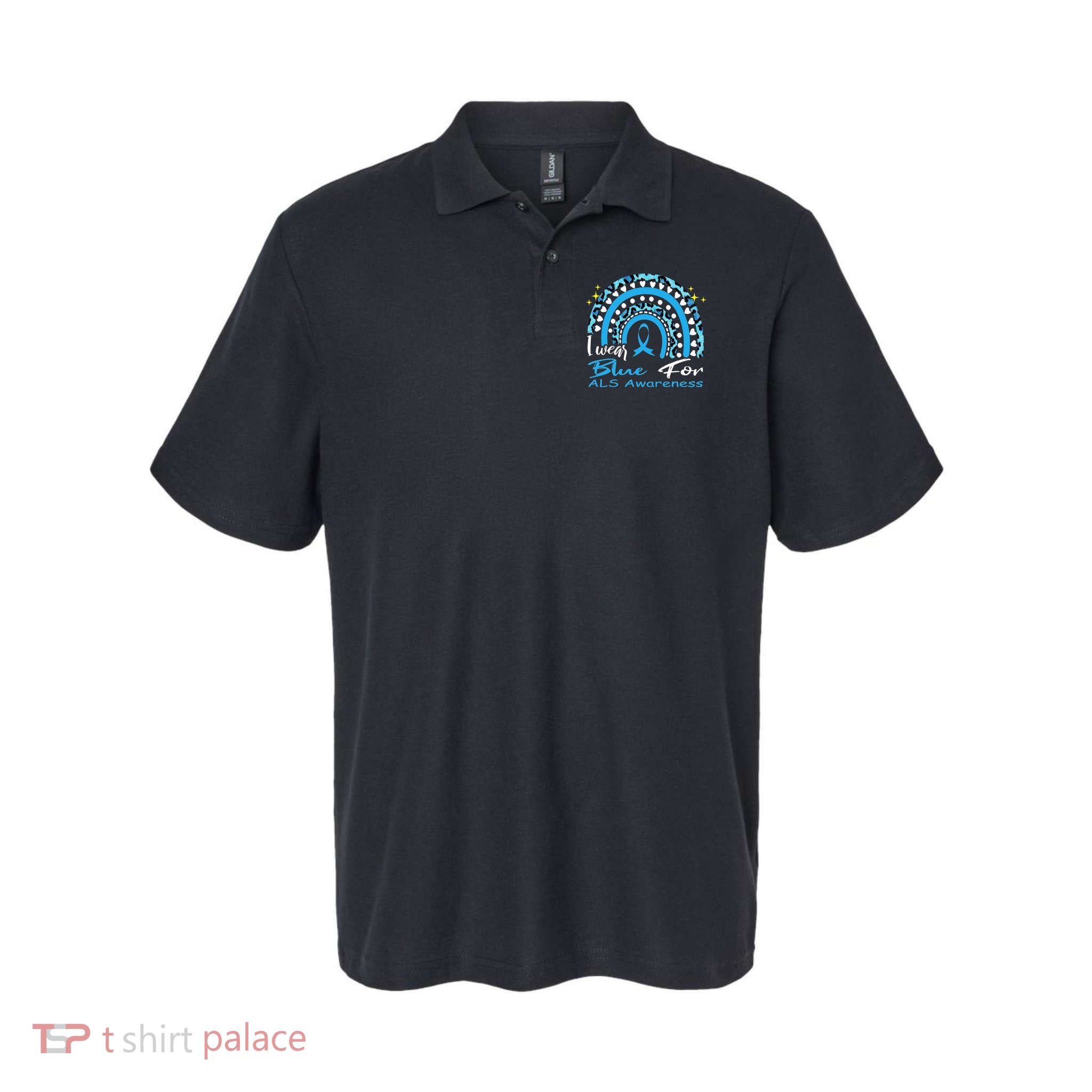 I wear blue for ALS awareness Rainbow, ALS Awareness Ribbon Polo