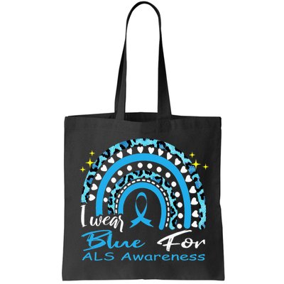 I wear blue for ALS awareness Rainbow, ALS Awareness Ribbon Bag