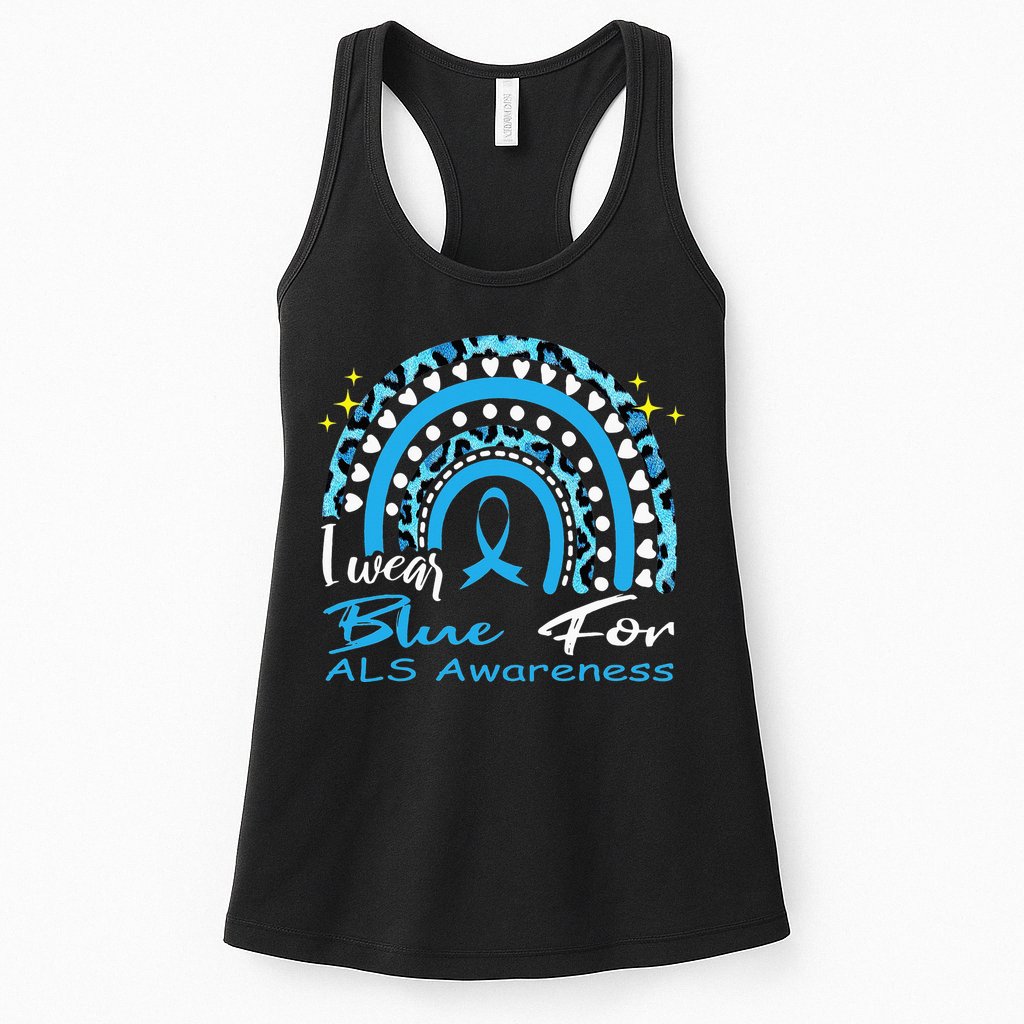 I wear blue for ALS awareness Rainbow, ALS Awareness Ribbon Womens Tank Top