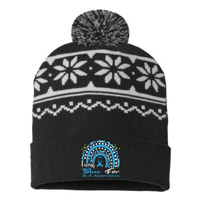 I wear blue for ALS awareness Rainbow, ALS Awareness Ribbon USA-Made Snowflake Beanie