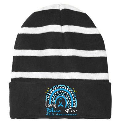 I wear blue for ALS awareness Rainbow, ALS Awareness Ribbon Striped Beanie with Solid Band