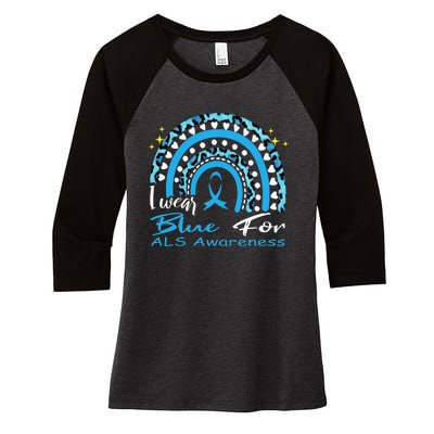 I wear blue for ALS awareness Rainbow, ALS Awareness Ribbon Women's Tri-Blend 3/4-Sleeve Raglan Shirt