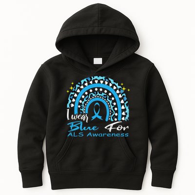 I wear blue for ALS awareness Rainbow, ALS Awareness Ribbon Kids Hoodie