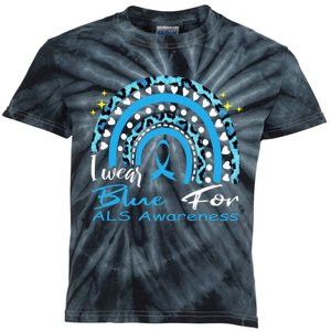 I wear blue for ALS awareness Rainbow, ALS Awareness Ribbon Kids Tie-Dye T-Shirt