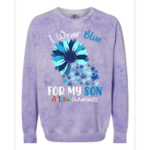 I Wear Blue For My Son Autism Awareness Sunflower Gift Colorblast Crewneck Sweatshirt