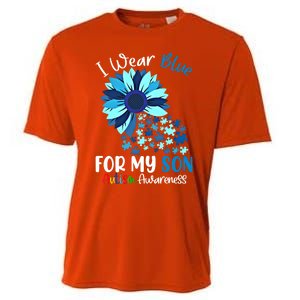 I Wear Blue For My Son Autism Awareness Sunflower Gift Cooling Performance Crew T-Shirt