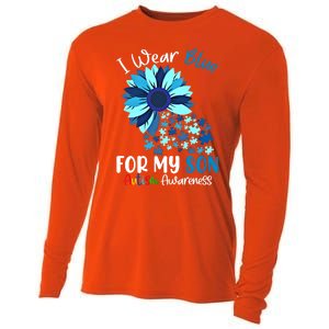 I Wear Blue For My Son Autism Awareness Sunflower Gift Cooling Performance Long Sleeve Crew