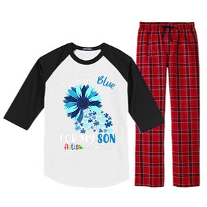 I Wear Blue For My Son Autism Awareness Sunflower Gift Raglan Sleeve Pajama Set