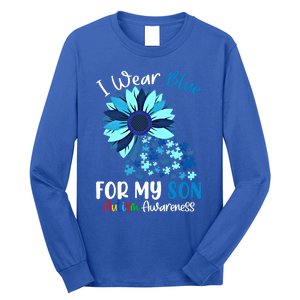 I Wear Blue For My Son Autism Awareness Sunflower Gift Long Sleeve Shirt