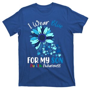 I Wear Blue For My Son Autism Awareness Sunflower Gift T-Shirt