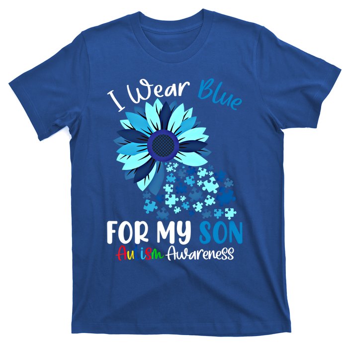 I Wear Blue For My Son Autism Awareness Sunflower Gift T-Shirt