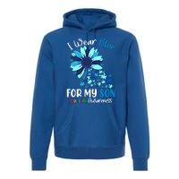 I Wear Blue For My Son Autism Awareness Sunflower Gift Premium Hoodie