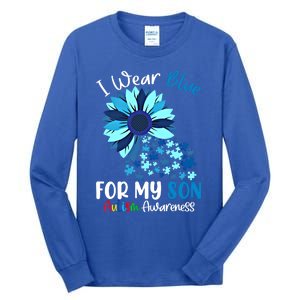 I Wear Blue For My Son Autism Awareness Sunflower Gift Tall Long Sleeve T-Shirt